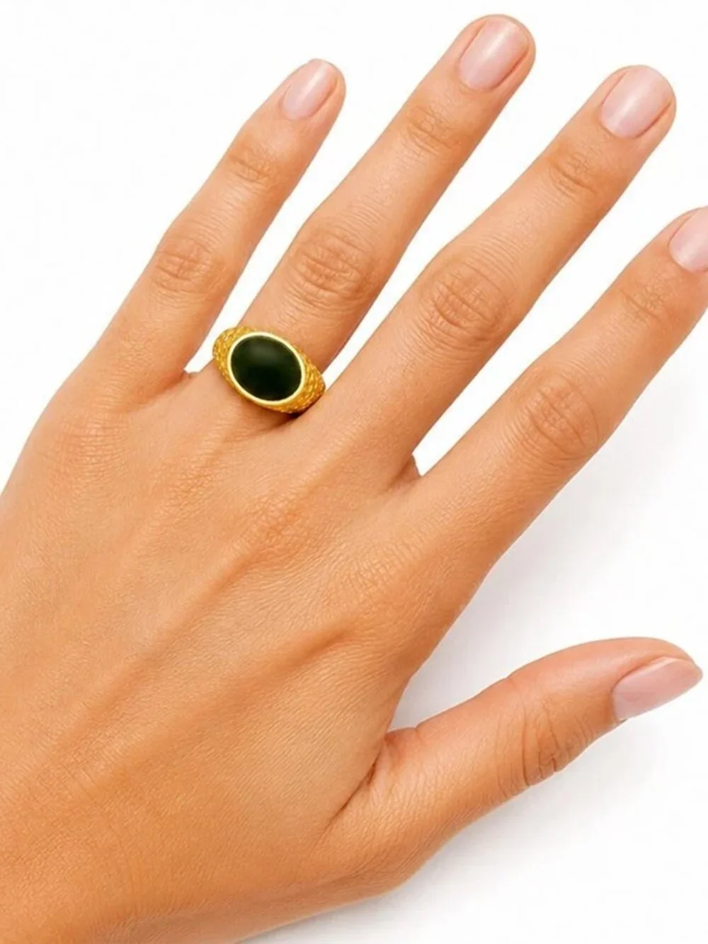 Genuine Jade Ring Solid 14k Gold Yellow